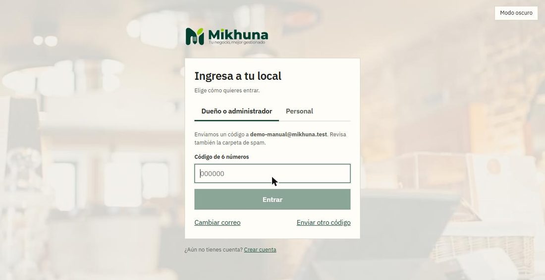 Campo para escribir el código de 6 números