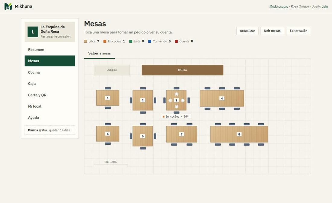 Plano del salón con mesas